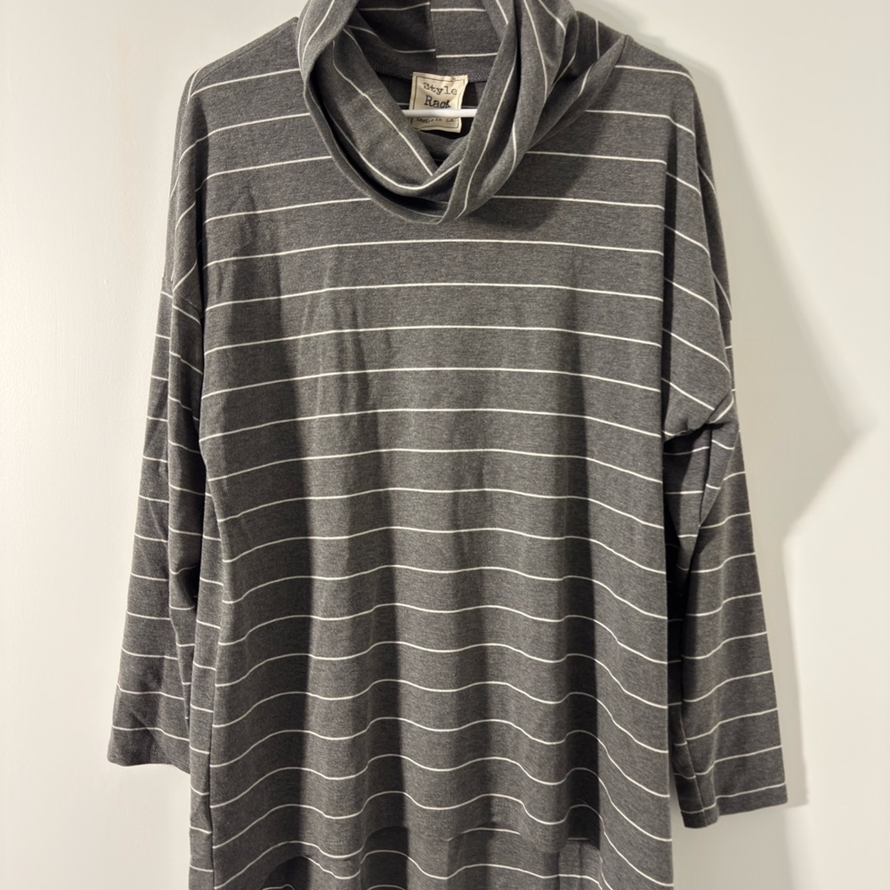 Style Rack Charcoal and White Striped Top
